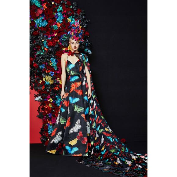 Alice + Olivia Butterfly Print Ball Gown Dress Bubble Hem Open Back Size 10 - Picture 11 of 13